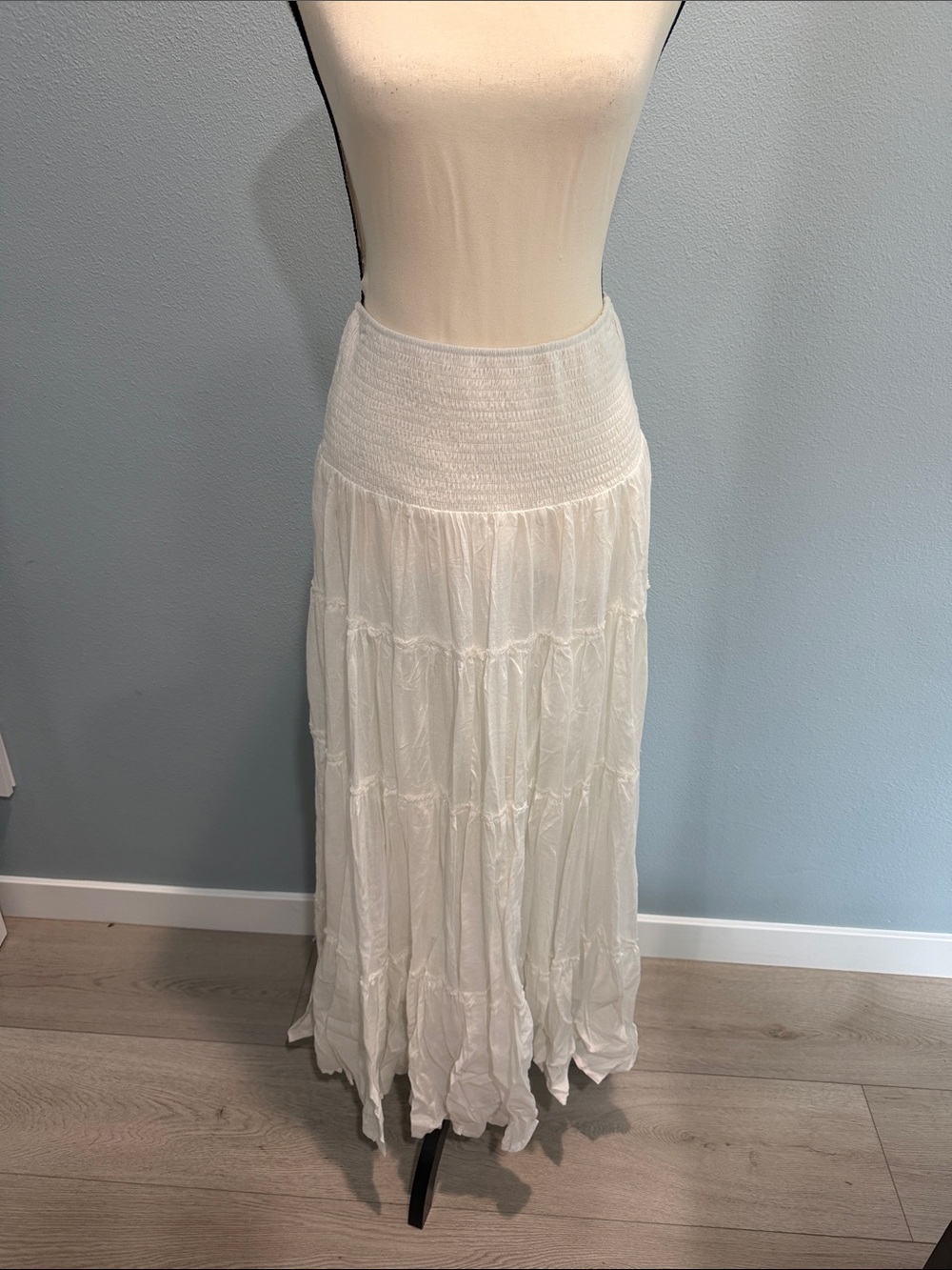 Mustard Seed White Tiered Maxi Skirt with Smocked Waist